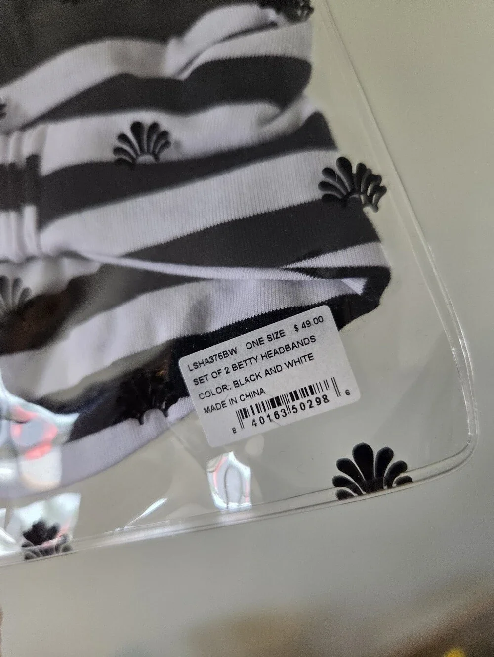 ​NWT Lele Sadoughi Set of 2 Betty Headbands Black & White Stripe